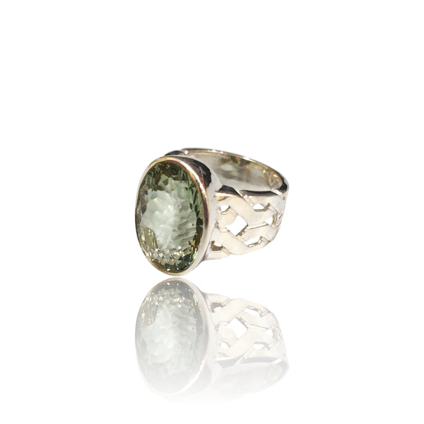 Natural Green Amethyst Silver Ring 14.27 Ct