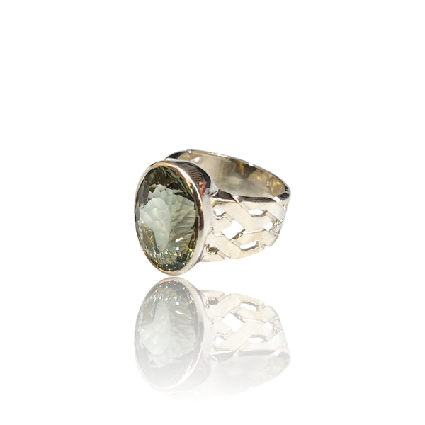 Natural Green Amethyst Silver Ring 13.88 Ct