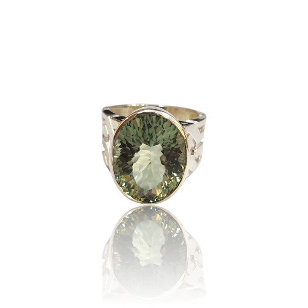Natural Green Amethyst Silver Ring 13.88 Ct