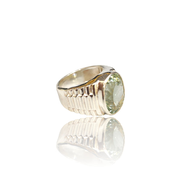 Natural Green Amethyst Silver Ring 8.35 Ct