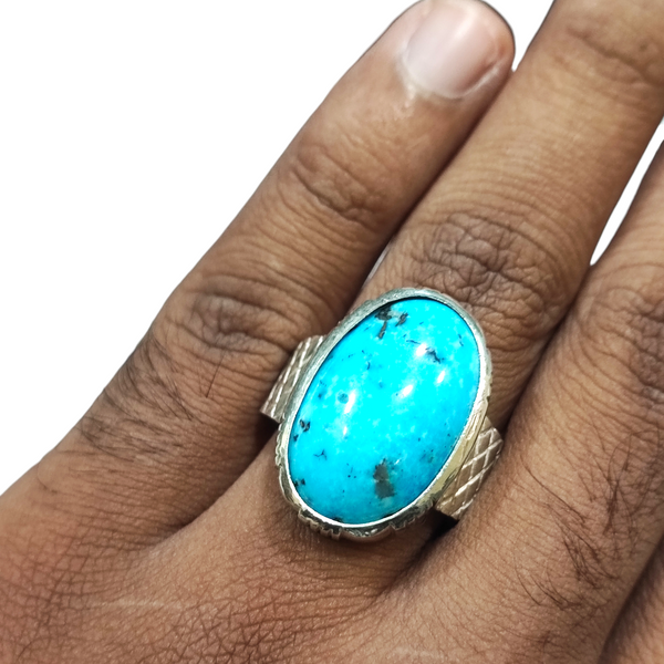 Natural Irani Fairoos Silver Ring 21.93 Ct — natural Irani firoza turquoise ring view 4