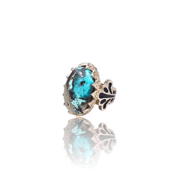 Natural Irani firoza turquoise silver ring 20.63ct — lab certified Click Gems