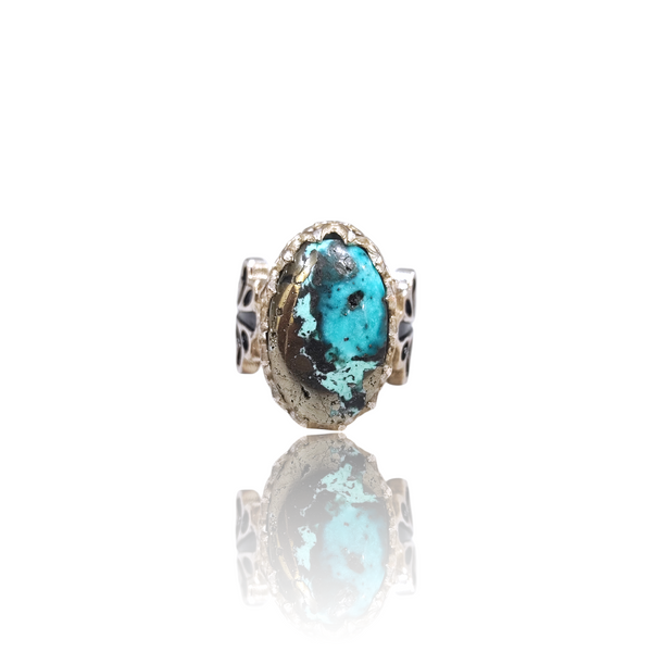 Natural Irani Fairoos Silver Ring 20.63 Ct — side view, lab certified natural Irani firoza turquoise