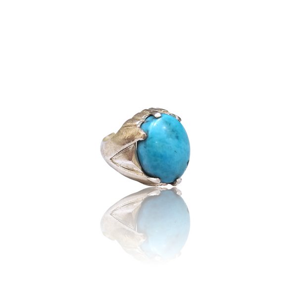 Natural American Fairoos Silver Ring 13.68 Ct — side view, lab certified natural American firoza turquoise