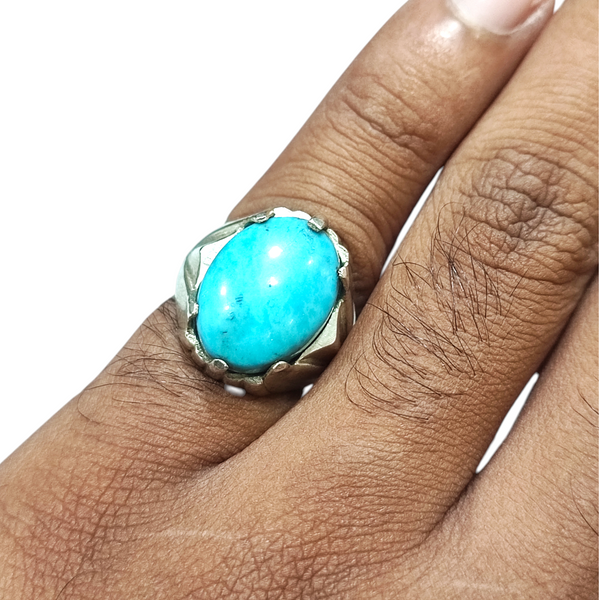 Natural American Fairoos Silver Ring 13.68 Ct — natural American firoza turquoise ring view 4