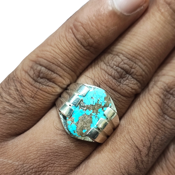 Natural Irani Fairoos Silver Ring 7.64 Ct — natural Irani firoza turquoise ring view 4
