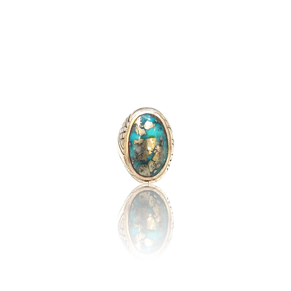 Natural Irani Fairoos Silver Ring 23.00 Ct — close up detail, authentic Irani firoza turquoise silver ring