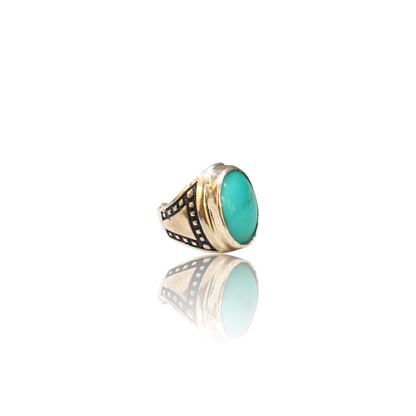 Natural American Fairoos Silver Ring 14.00 Ct — side view, lab certified natural American firoza turquoise