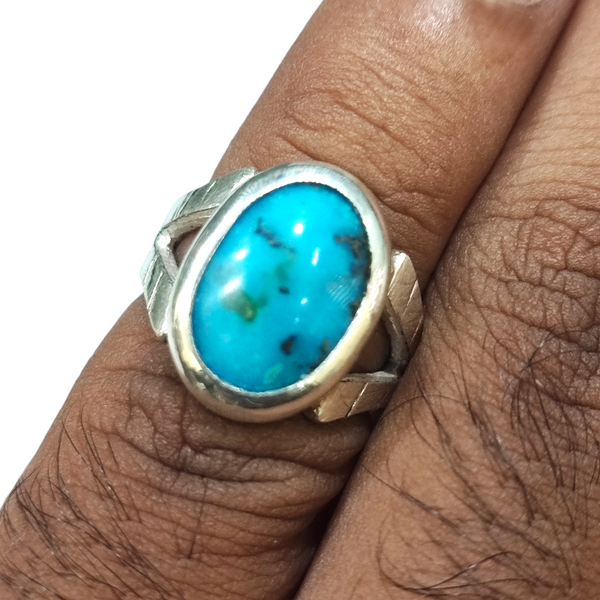 Natural Irani Fairoos Silver Ring 6.00 Ct — natural Irani firoza turquoise ring view 4