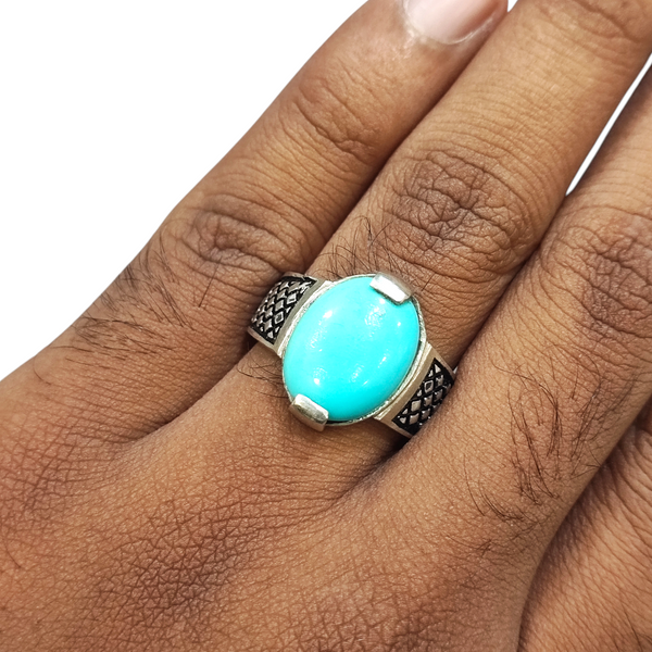 Natural American Fairoos Silver Ring 5.80 Ct — natural American firoza turquoise ring view 4
