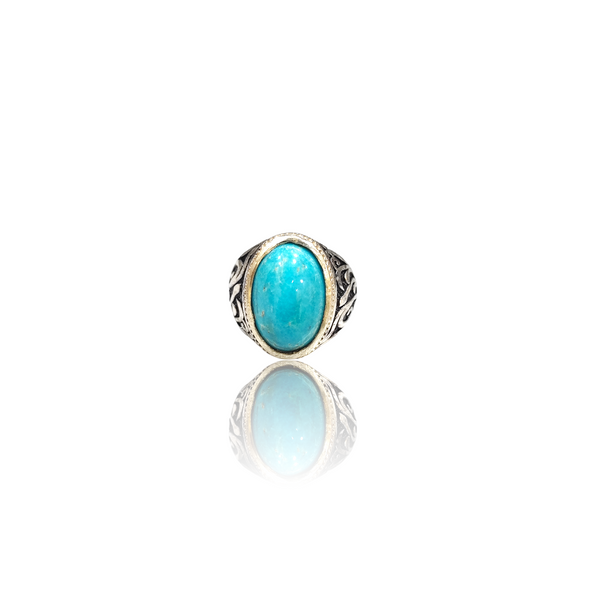 Natural American Fairoos Silver Ring 9.55 Ct — close up detail, authentic American firoza turquoise silver ring