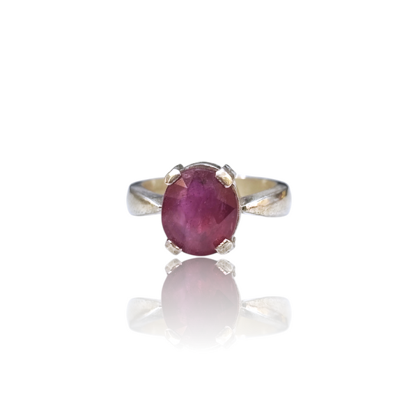 Natural Ruby Silver Ring 6.22 Ct — side view, lab certified natural natural ruby manik