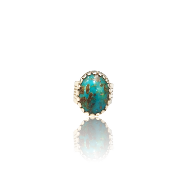 Natural Irani Fairoos Silver Ring 15.35 Ct — close up detail, authentic Irani firoza turquoise silver ring