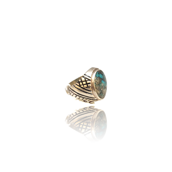 Natural Irani Fairoos Silver Ring 16.23 Ct — close up detail, authentic Irani firoza turquoise silver ring