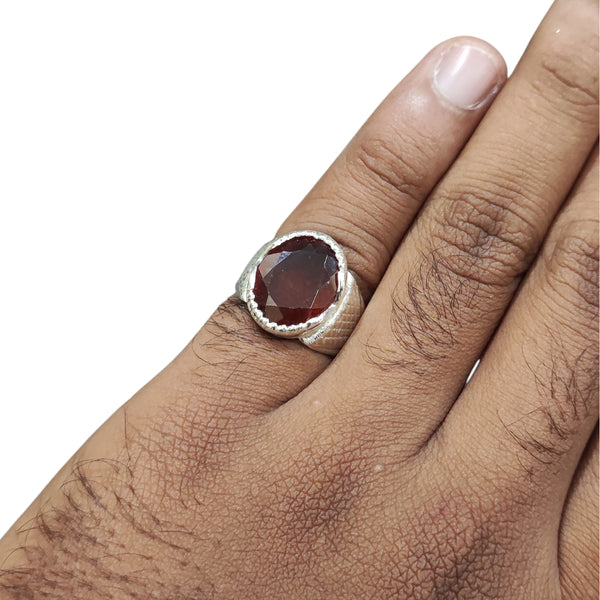 Natural Hessonite Silver Ring 11.18 Ct