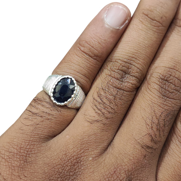 Natural Blue Sapphire Silver Ring 4.52 Ct