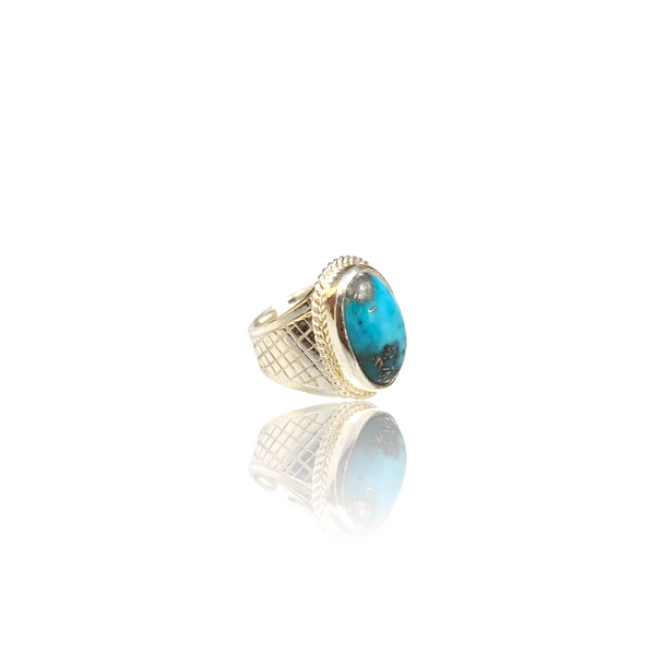 Natural Irani Fairoos Silver Ring 11.50 Ct — side view, lab certified natural Irani firoza turquoise