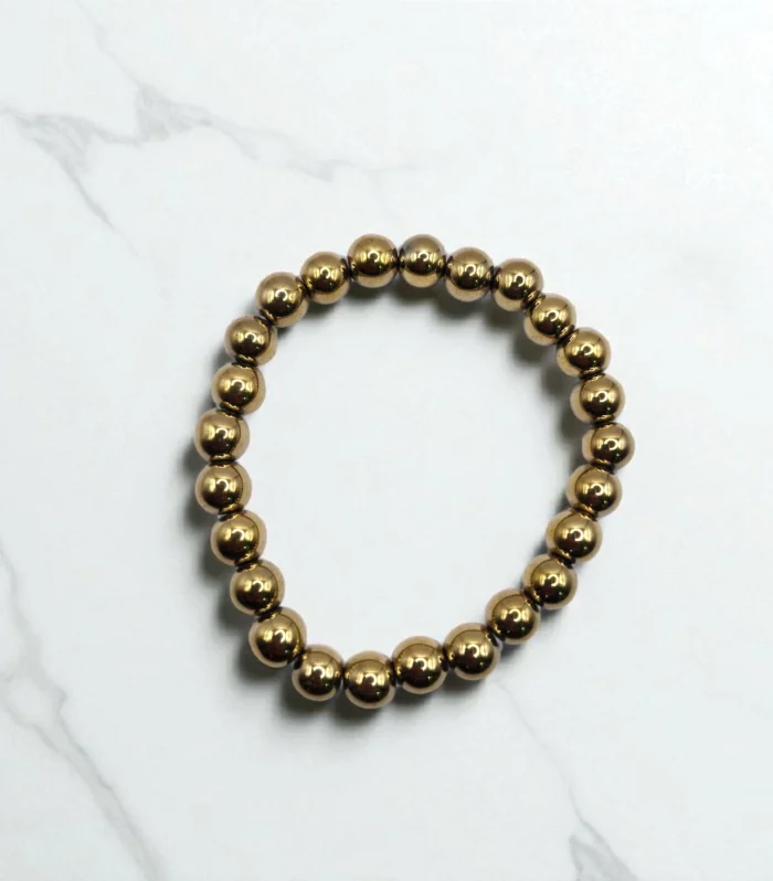 Natural Golden Pyrite | Stretchable Round Beads Bracelet