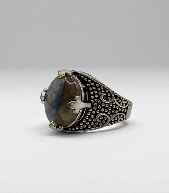 Natural Labradorite Metal Ring – Size 19