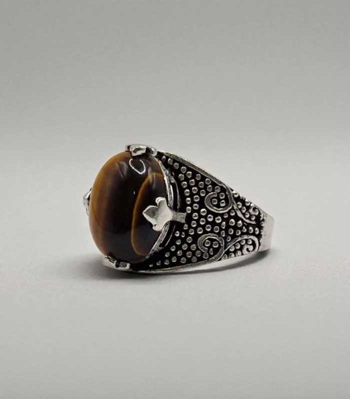 Natural Tiger’s Eye Metal Ring – Size 20