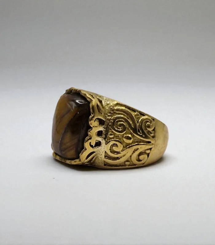 Natural Tiger’s Eye Metal Ring – Size 19