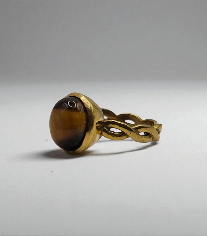 Natural Tiger’s Eye Metal Ring – Size 14