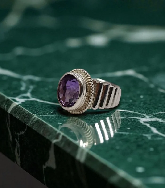 Natural Amethyst Silver Ring – Size 13
